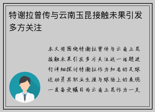 特谢拉曾传与云南玉昆接触未果引发多方关注 特谢拉曾传与云南玉昆接触未果引发多方关注